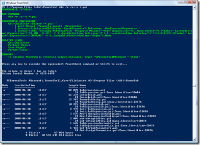 dir with tutorial in PowerShell